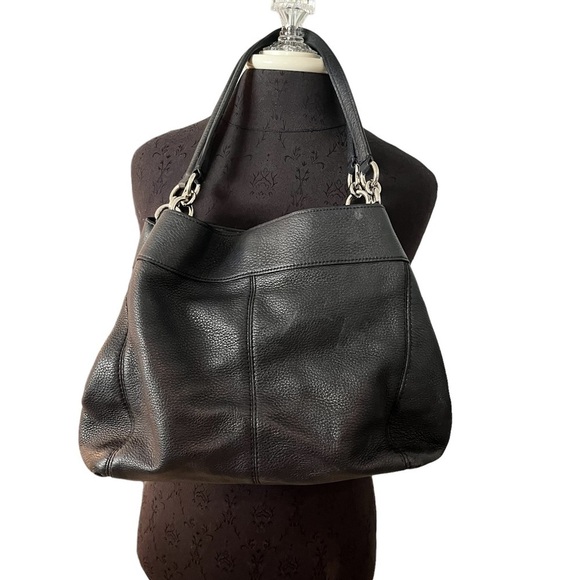 COACH BLACK PEBBLE LEATHER EDIE HANDBAG - Picture 4 of 14